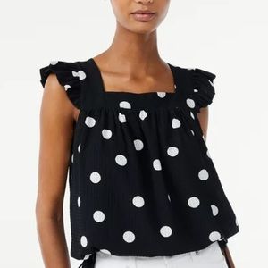 Scoop Polka Dot Flutter Sleeve Top with Tie Hem M